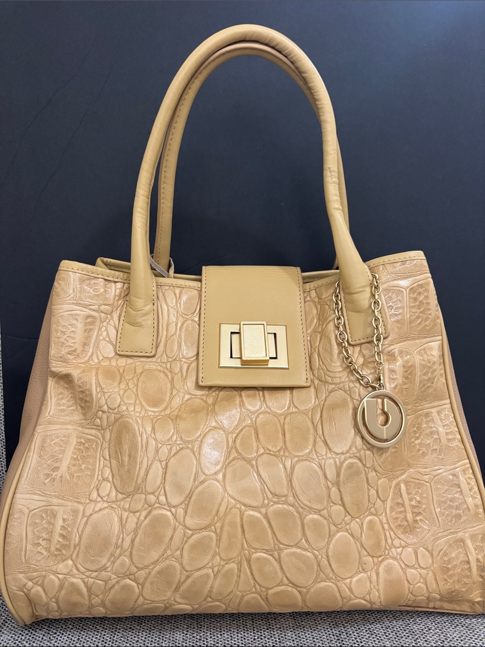 Charles Jourdan Croc-Embossed Tote in Camel